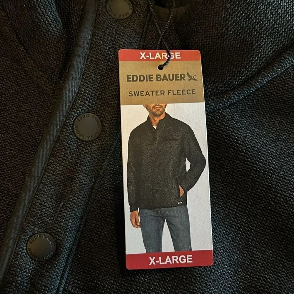 NEW Eddie Bauer Mens Black Sweater Fleece